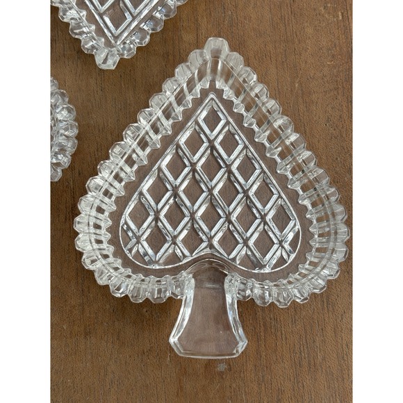 Set Of 3 Poker Bridge Card‎ Suit Crystal Glass Ashtrays Clear Spade Heart Club - Picture 4 of 10